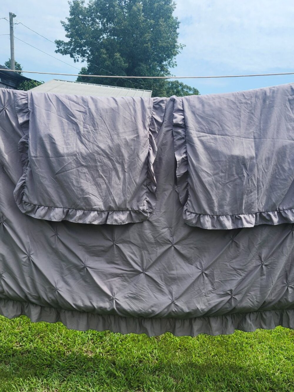 Gray Ruffled Comforter Set - Elegant Home Bedding